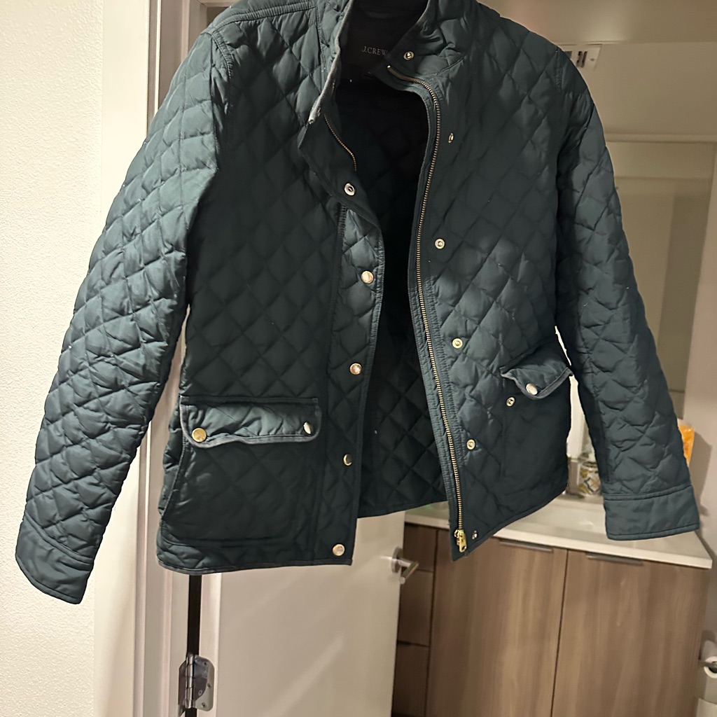 J. Crew Green And Gold Puffer Jacket
